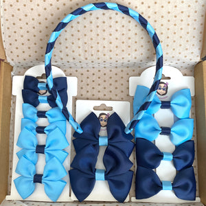 Navy and light Blue School Bows