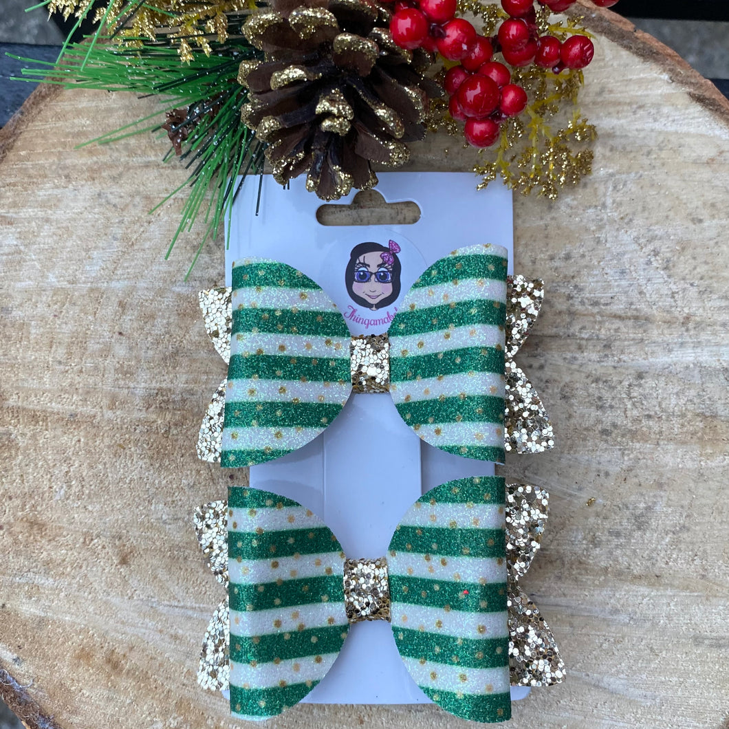 Green & white stripes with glitter